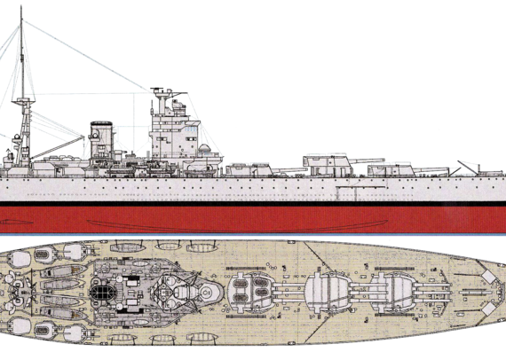 Боевой корабль HMS Rodney 1939 [Battleship] - чертежи, габариты, рисунки
